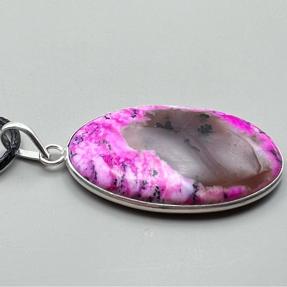 New Pink Dendritic Dendrite Opal Stone Sterling Silver Overlay Pendant Necklace - Picture 2 of 5